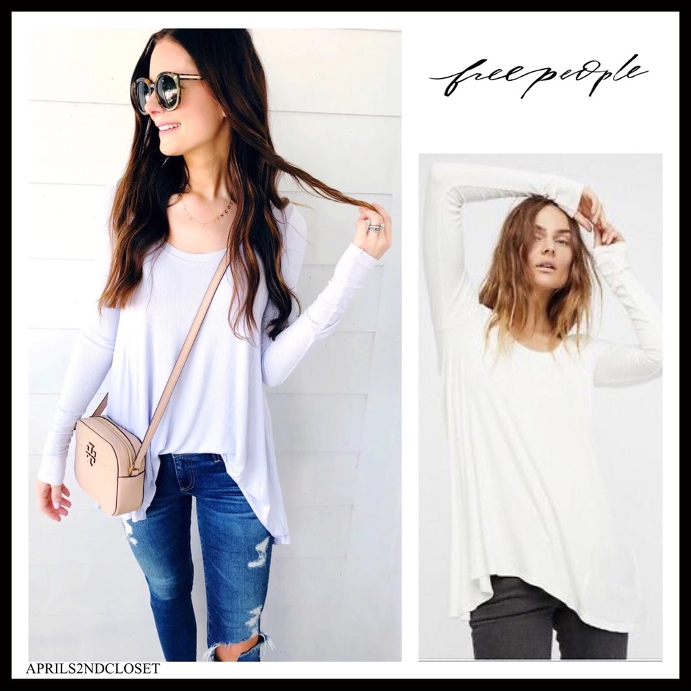 FREE PEOPLE BOHO TOP HI-LO FLOWY LONG SLEEVES KNIT TUNIC TEE A2C - Picture 1 of 16